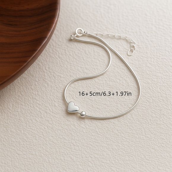 Minimalist Sterling Silver Heart Bracelet – Dainty Adjustable - Picture 3 of 5